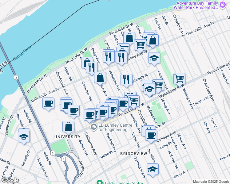 map of restaurants, bars, coffee shops, grocery stores, and more near 412 Bridge Avenue in Windsor