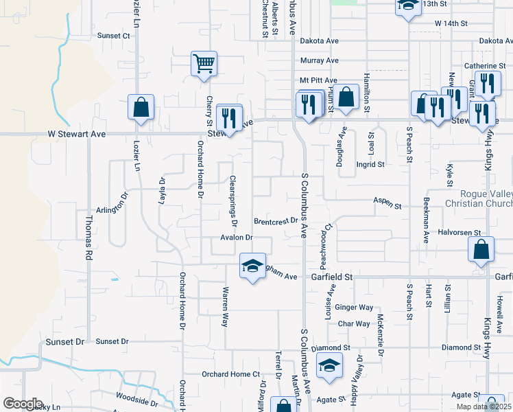 map of restaurants, bars, coffee shops, grocery stores, and more near 1457 Dixie Ln in Medford
