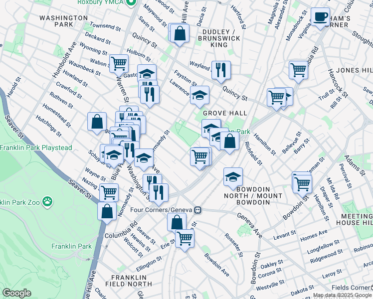 map of restaurants, bars, coffee shops, grocery stores, and more near 108 Devon Street in Boston