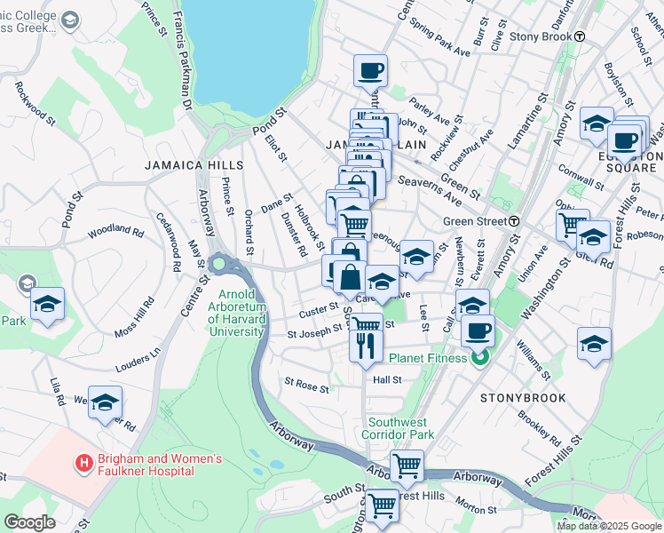 map of restaurants, bars, coffee shops, grocery stores, and more near 9 South Street in Boston