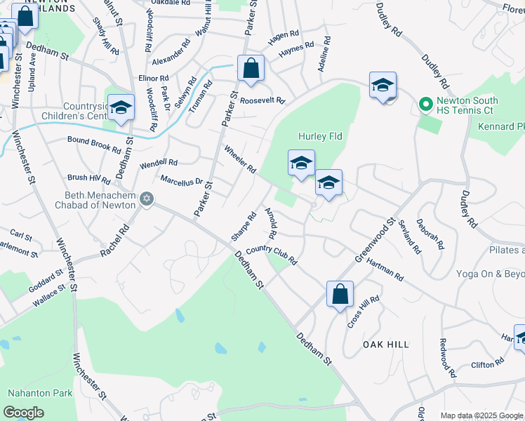 map of restaurants, bars, coffee shops, grocery stores, and more near 37 Sharpe Road in Newton