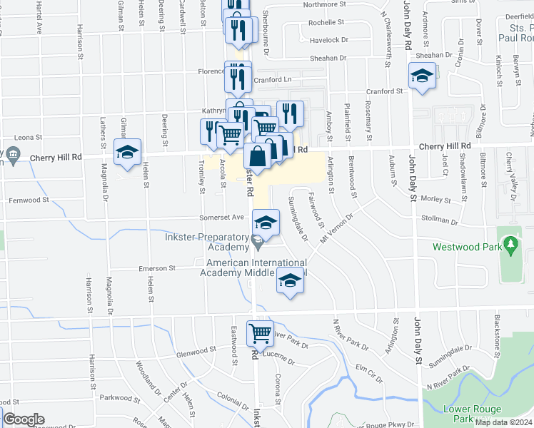 map of restaurants, bars, coffee shops, grocery stores, and more near 410 Sherbourne Street in Inkster