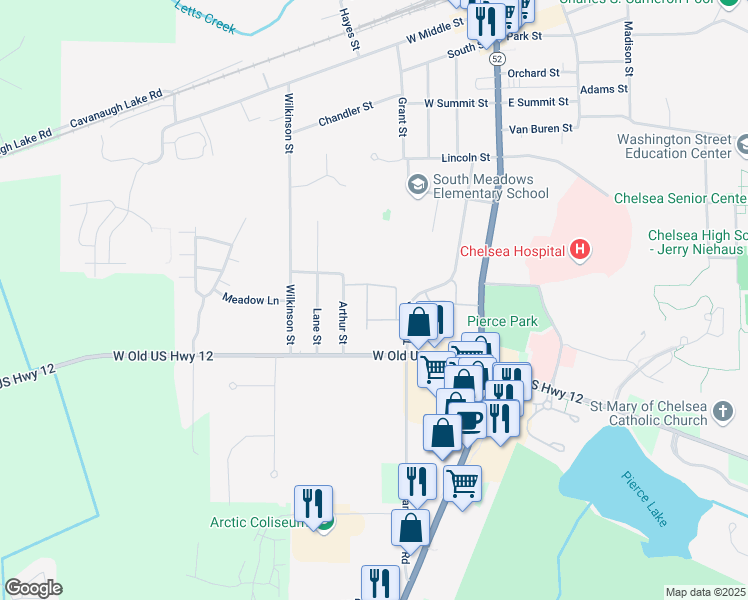 map of restaurants, bars, coffee shops, grocery stores, and more near 806 Moore Drive in Chelsea