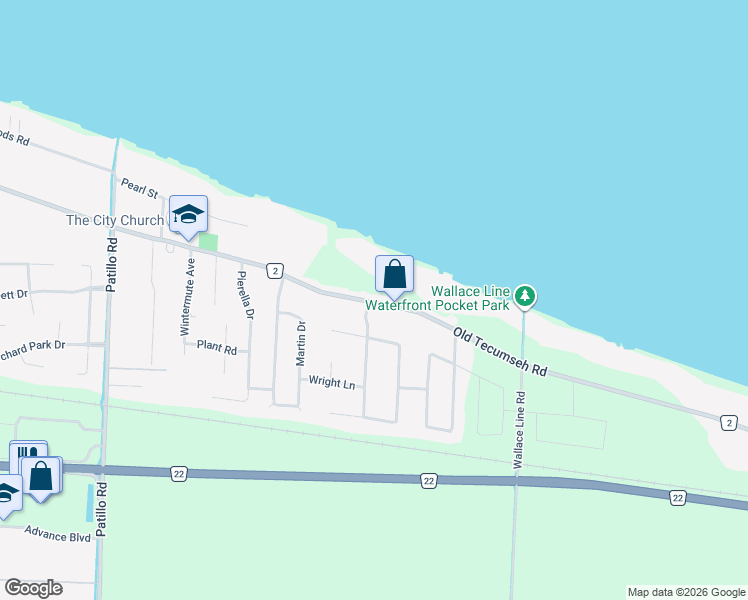 map of restaurants, bars, coffee shops, grocery stores, and more near 627 Old Tecumseh Road in Belle River