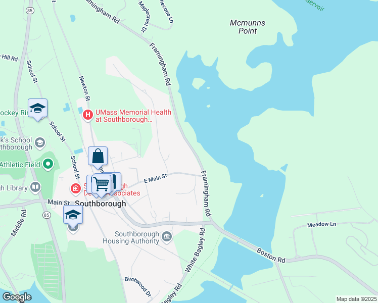 map of restaurants, bars, coffee shops, grocery stores, and more near 36 Framingham Road in Southborough