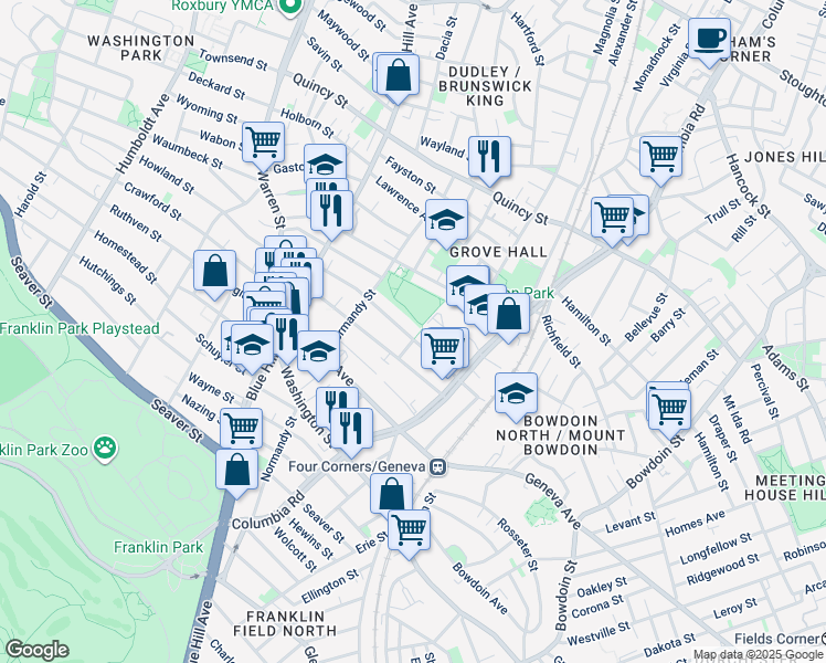 map of restaurants, bars, coffee shops, grocery stores, and more near 108 Devon Street in Boston