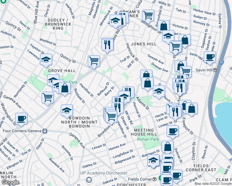 map of restaurants, bars, coffee shops, grocery stores, and more near 315 Clarkson Street in Boston