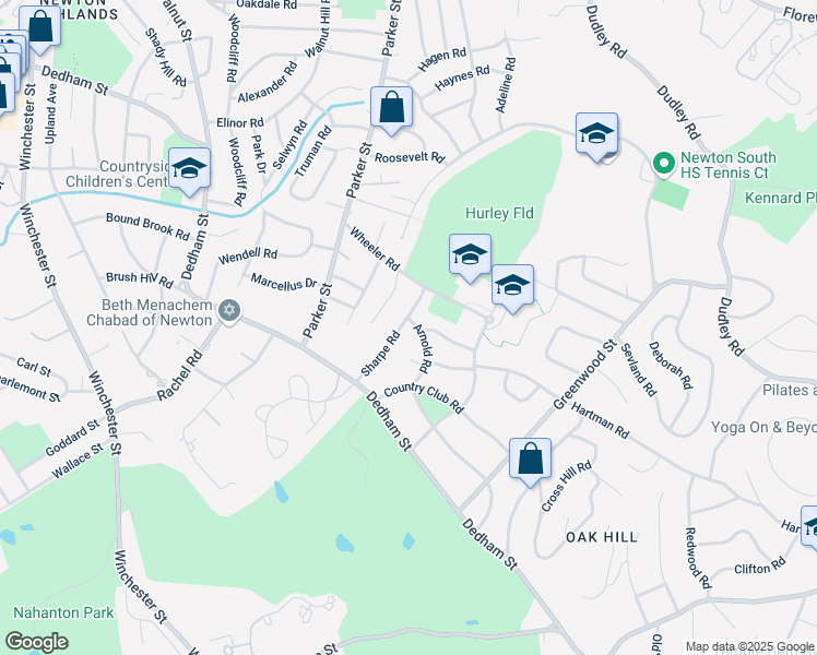 map of restaurants, bars, coffee shops, grocery stores, and more near 37 Sharpe Road in Newton
