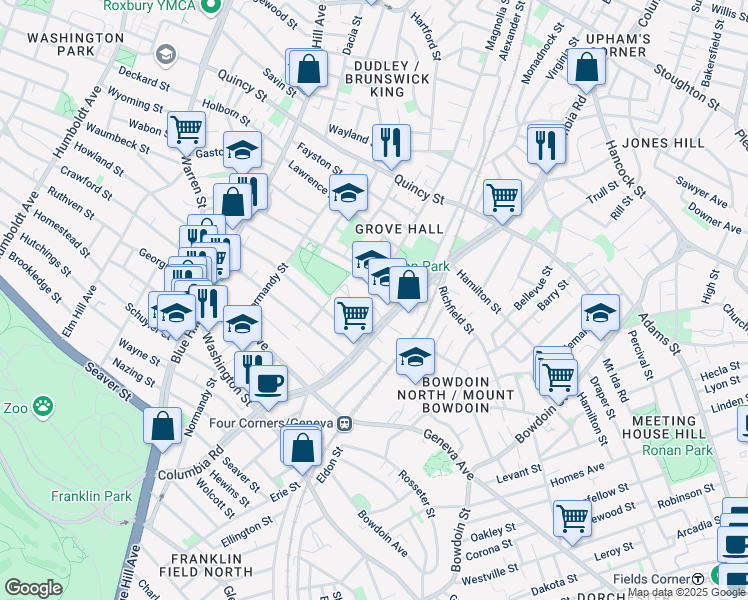 map of restaurants, bars, coffee shops, grocery stores, and more near 264-272 Columbia Rd in Boston