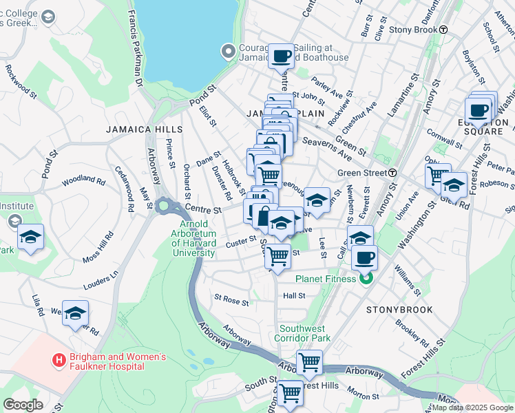 map of restaurants, bars, coffee shops, grocery stores, and more near 15 South Street in Boston