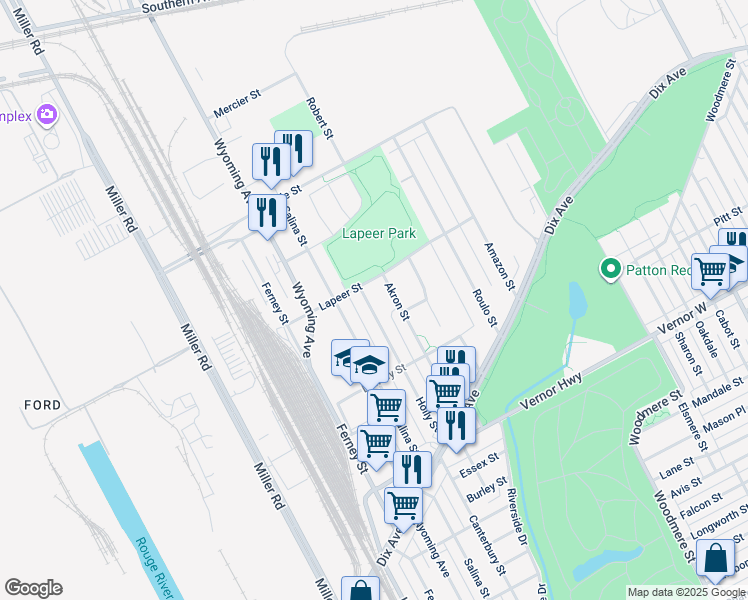 map of restaurants, bars, coffee shops, grocery stores, and more near 2870 Holly Street in Dearborn