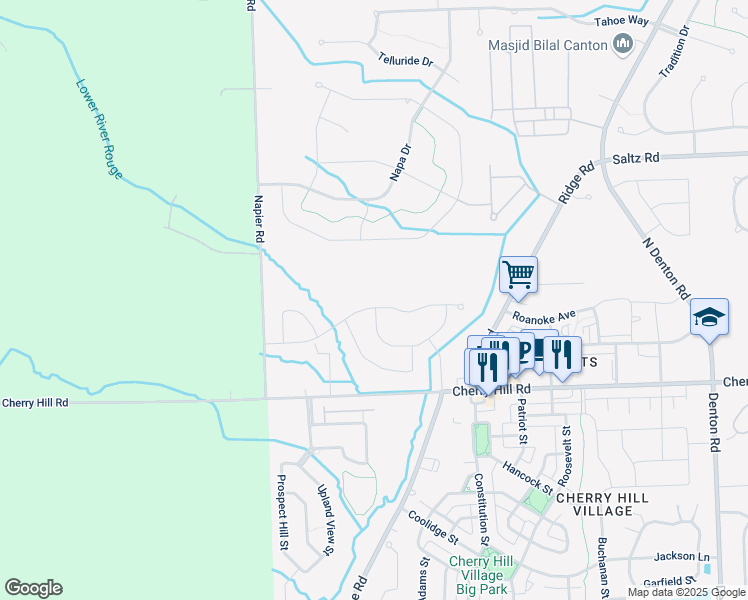 map of restaurants, bars, coffee shops, grocery stores, and more near 50838 Baileys Landing in Wayne County