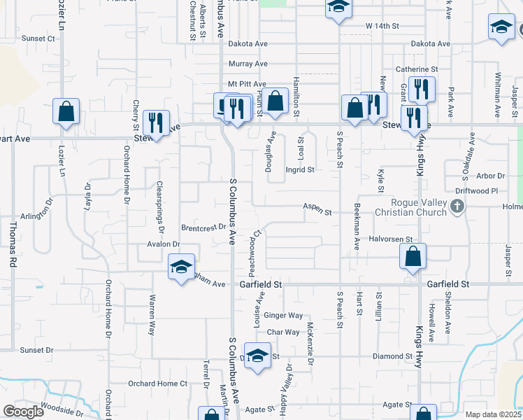 map of restaurants, bars, coffee shops, grocery stores, and more near 1083 Aspen Street in Medford