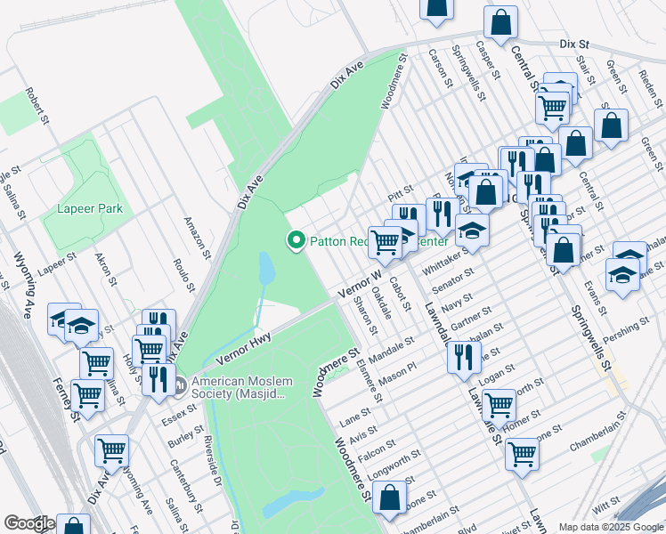 map of restaurants, bars, coffee shops, grocery stores, and more near 2371 Sharon St in Detroit