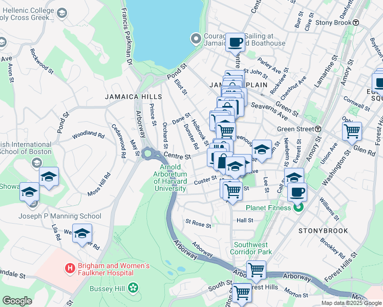 map of restaurants, bars, coffee shops, grocery stores, and more near 827 Centre Street in Boston