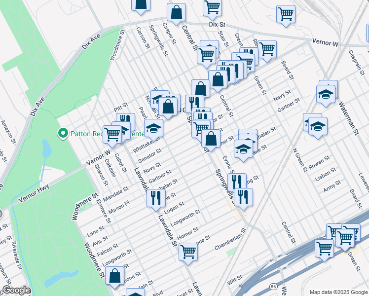map of restaurants, bars, coffee shops, grocery stores, and more near 8066 Navy Street in Detroit