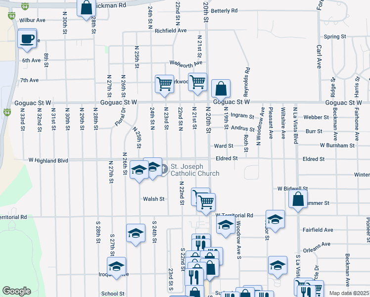 map of restaurants, bars, coffee shops, grocery stores, and more near 110 North 22nd Street in Battle Creek