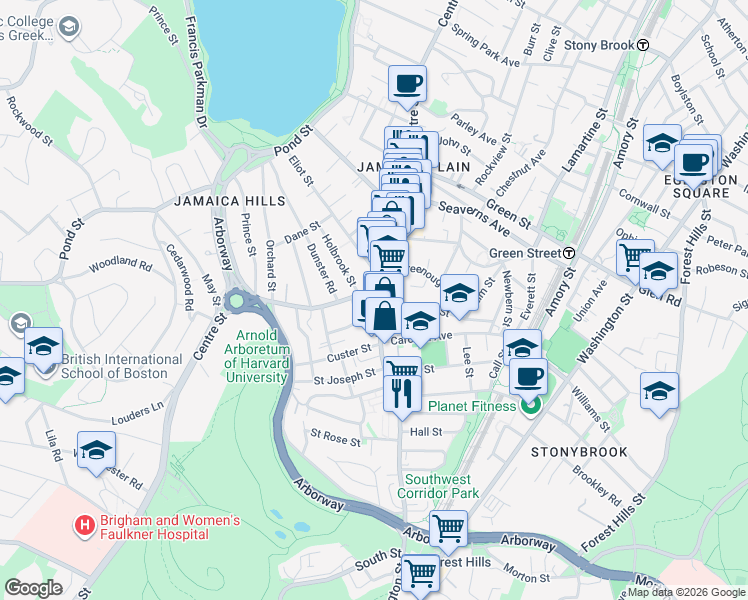 map of restaurants, bars, coffee shops, grocery stores, and more near 9 South Street in Boston