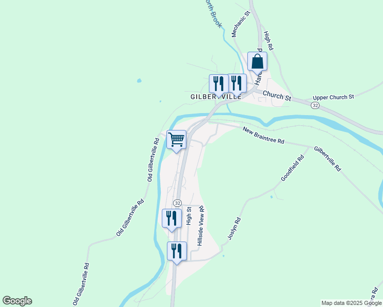 map of restaurants, bars, coffee shops, grocery stores, and more near 219 Main Street in New Braintree