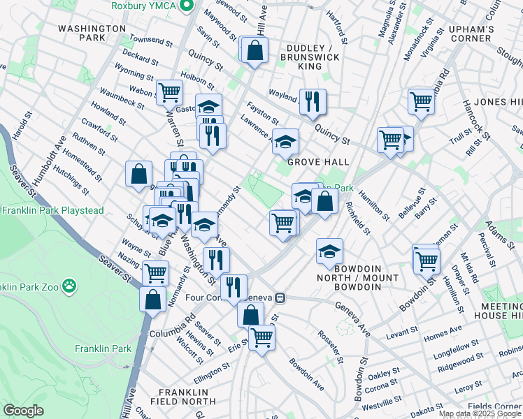 map of restaurants, bars, coffee shops, grocery stores, and more near 104 Devon Street in Boston
