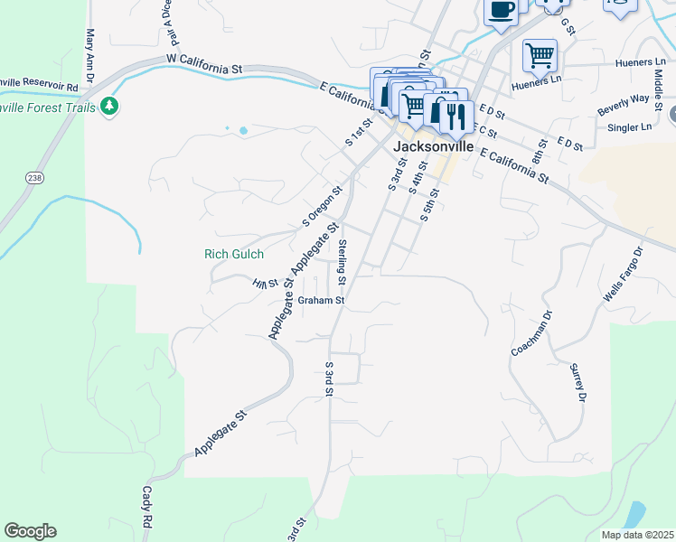 map of restaurants, bars, coffee shops, grocery stores, and more near 730 Sterling Street in Jacksonville