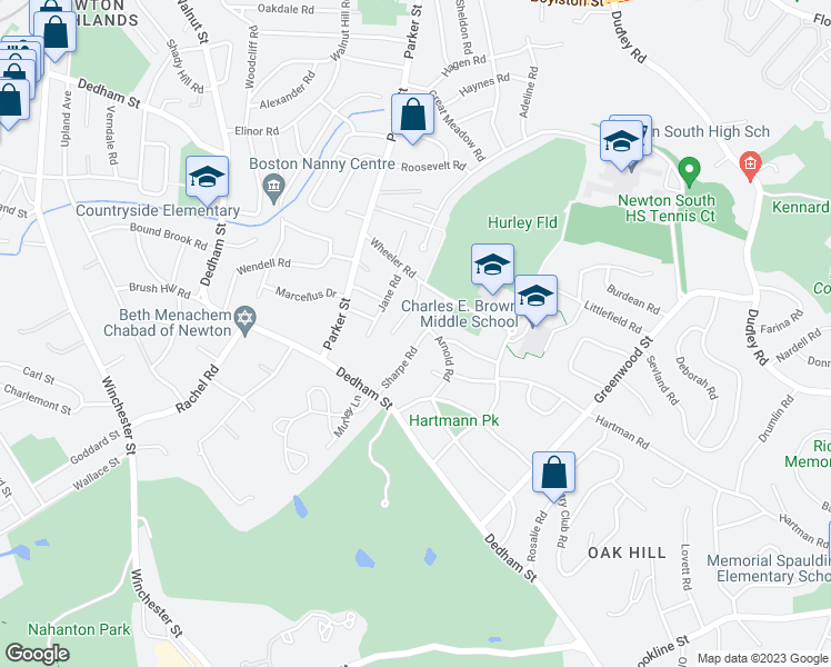 map of restaurants, bars, coffee shops, grocery stores, and more near 37 Sharpe Road in Newton