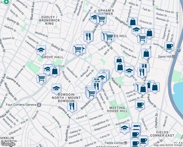 map of restaurants, bars, coffee shops, grocery stores, and more near 315 Clarkson Street in Boston