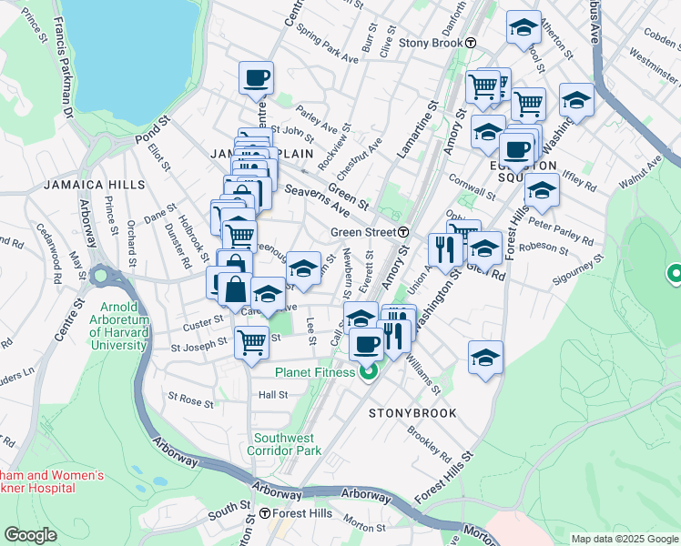 map of restaurants, bars, coffee shops, grocery stores, and more near 11 John A Andrew Street in Boston