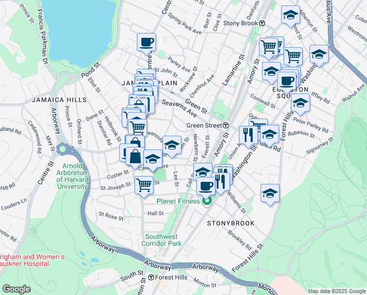 map of restaurants, bars, coffee shops, grocery stores, and more near 11 John A Andrew Street in Boston