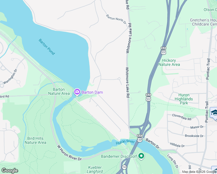 map of restaurants, bars, coffee shops, grocery stores, and more near 244 Barton Shore Drive in Ann Arbor