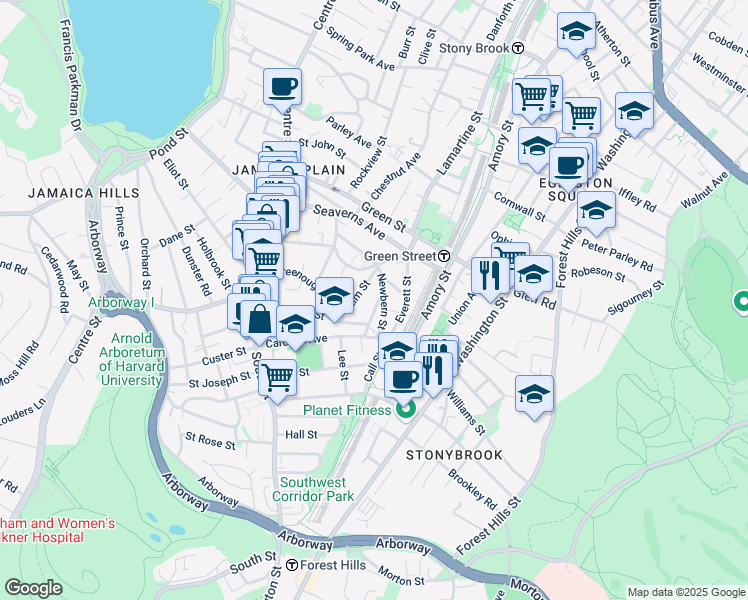 map of restaurants, bars, coffee shops, grocery stores, and more near 11 John A Andrew Street in Boston