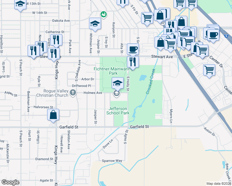 map of restaurants, bars, coffee shops, grocery stores, and more near 333 Holmes Avenue in Medford