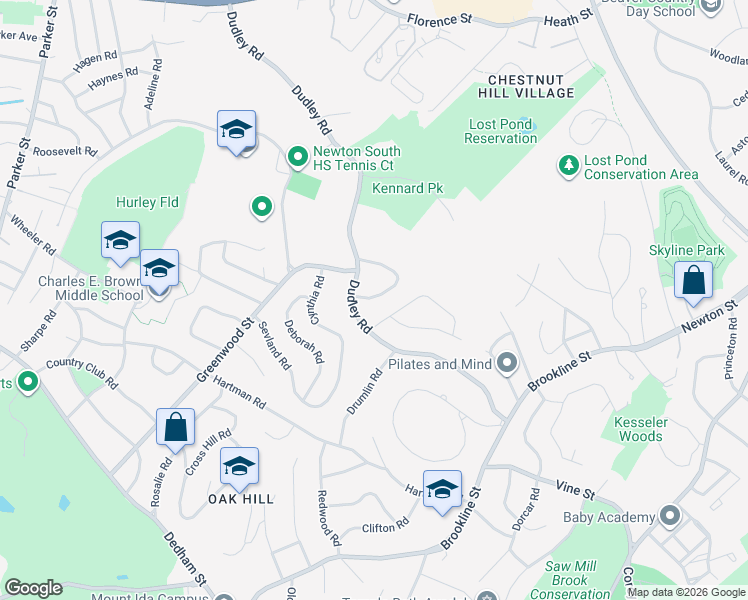map of restaurants, bars, coffee shops, grocery stores, and more near 80 Farina Road in Newton
