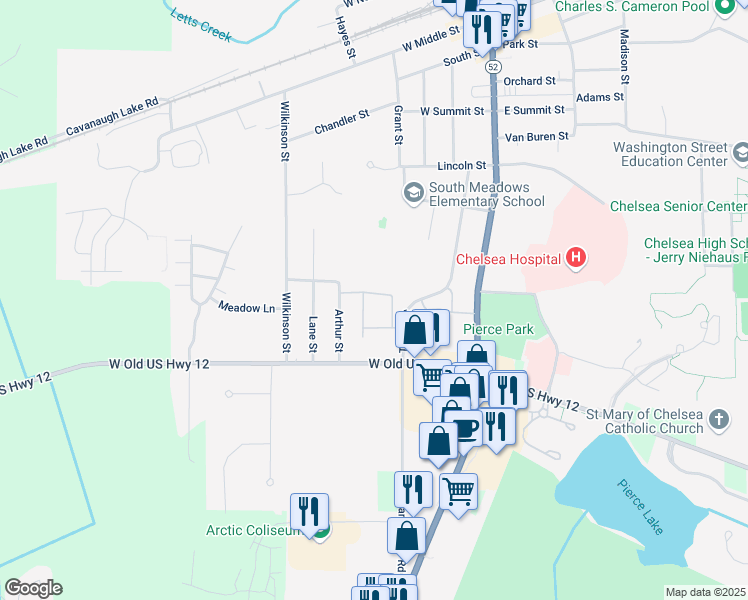 map of restaurants, bars, coffee shops, grocery stores, and more near 806 Moore Drive in Chelsea