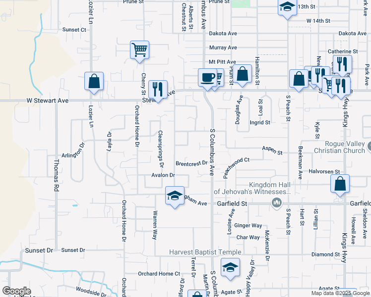 map of restaurants, bars, coffee shops, grocery stores, and more near 1567 Saratoga Drive in Medford