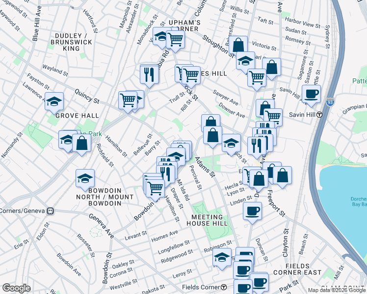 map of restaurants, bars, coffee shops, grocery stores, and more near 11 Coleman Street in Boston
