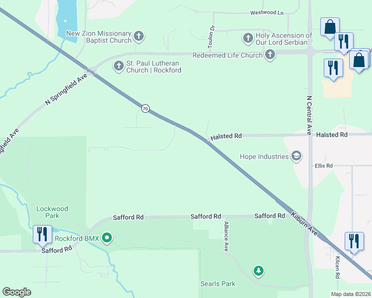 map of restaurants, bars, coffee shops, grocery stores, and more near 4454 Kilburn Avenue in Rockford