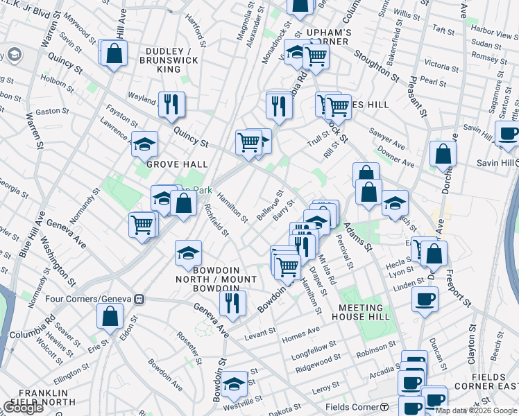 map of restaurants, bars, coffee shops, grocery stores, and more near 70 Stanley Street in Boston