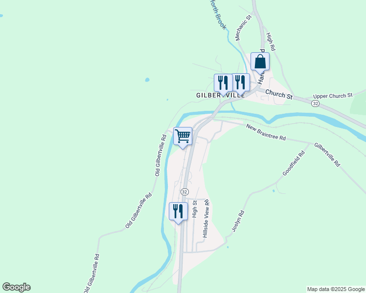 map of restaurants, bars, coffee shops, grocery stores, and more near 232 Main Street in New Braintree