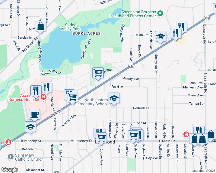 map of restaurants, bars, coffee shops, grocery stores, and more near 2318 Gull Road in Kalamazoo