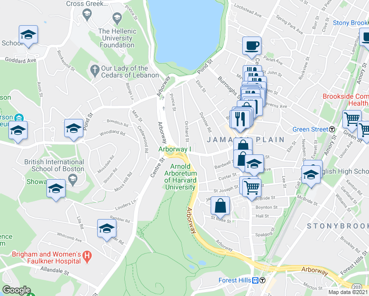 map of restaurants, bars, coffee shops, grocery stores, and more near 891c Centre Street in Boston