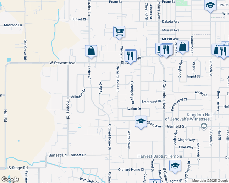map of restaurants, bars, coffee shops, grocery stores, and more near 1402 Orchard Home Drive in Medford
