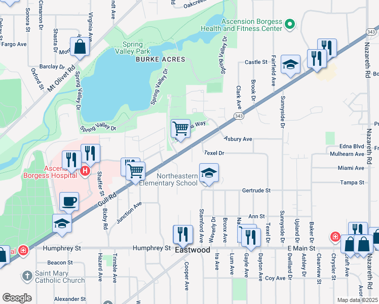 map of restaurants, bars, coffee shops, grocery stores, and more near 2318 Gull Road in Kalamazoo