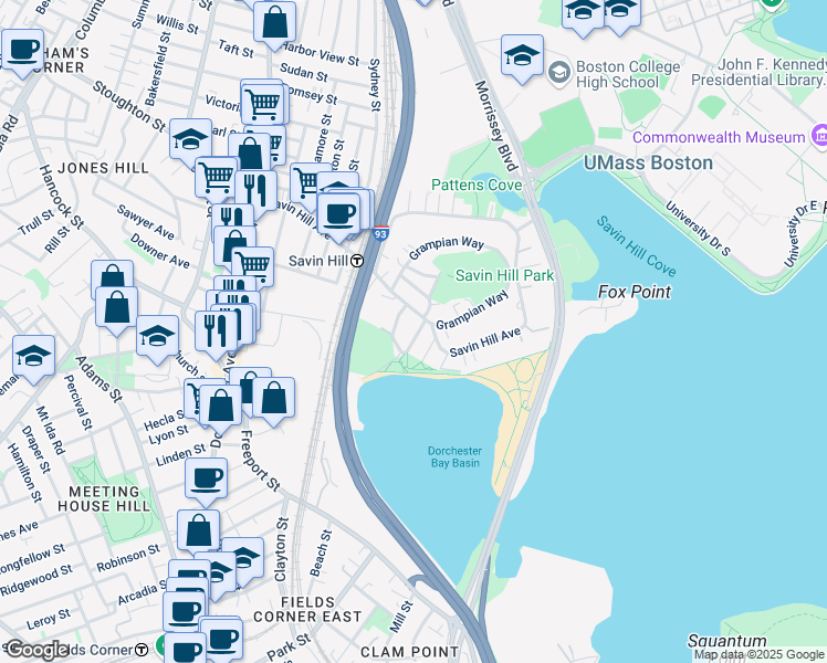 map of restaurants, bars, coffee shops, grocery stores, and more near in Boston