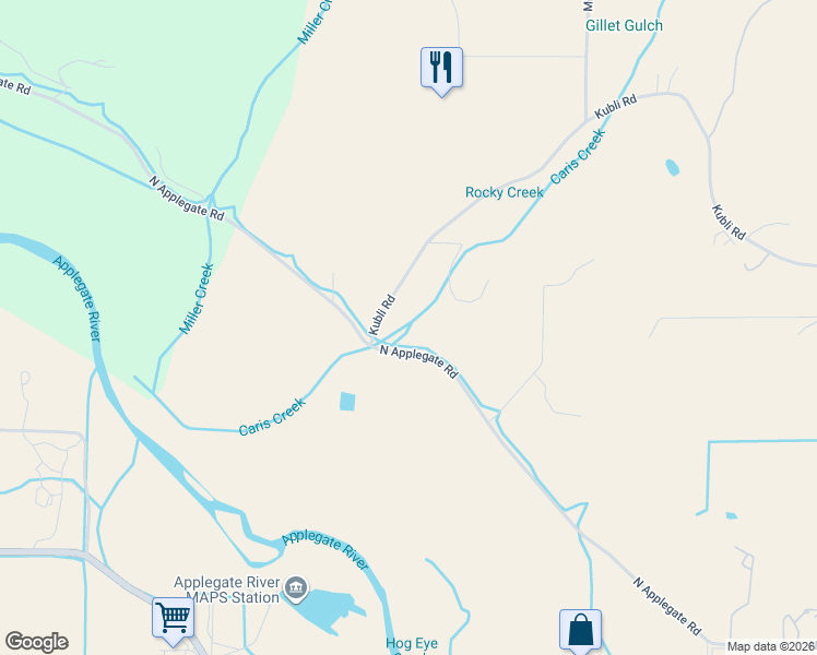 map of restaurants, bars, coffee shops, grocery stores, and more near 151 Kubli Road in Grants Pass