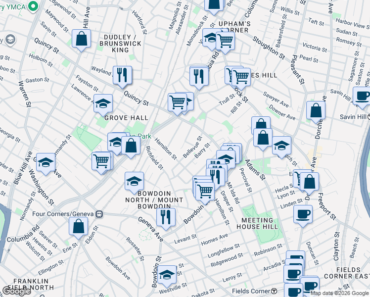 map of restaurants, bars, coffee shops, grocery stores, and more near 70 Stanley Street in Boston