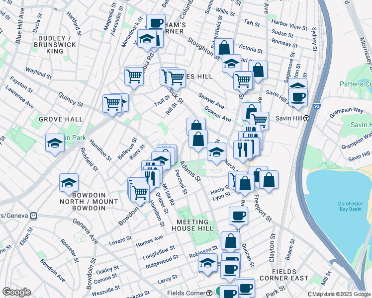 map of restaurants, bars, coffee shops, grocery stores, and more near in Boston