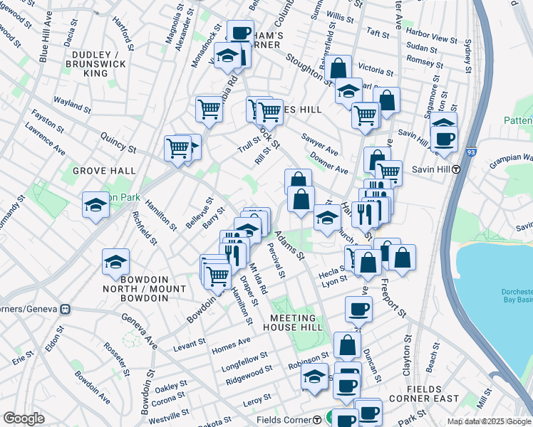 map of restaurants, bars, coffee shops, grocery stores, and more near in Boston