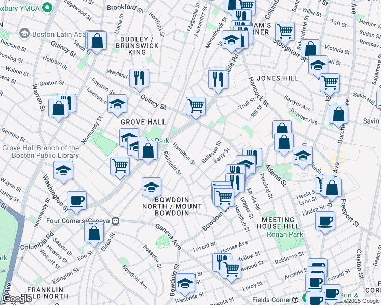 map of restaurants, bars, coffee shops, grocery stores, and more near 70 Stanley Street in Boston