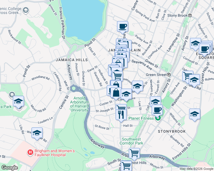 map of restaurants, bars, coffee shops, grocery stores, and more near 9 South Street in Boston